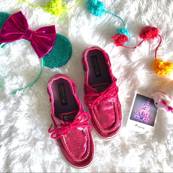 Kid’s Pink Sequence Top-Sider Sperry Flats - Picture 1 of 5